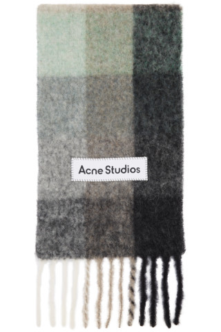 Acne Studios: Green & Grey Alpaca & Mohair Large Check Scarf | SSENSE