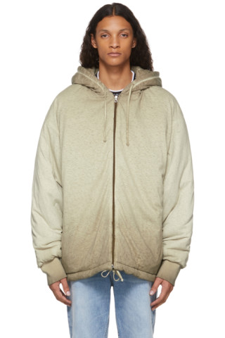 Acne Studios: Khaki Hooded Zip Sweatshirt | SSENSE