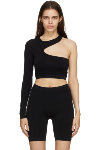 Helmut Lang: Black Asymmetric Cut-Out Long Sleeve T-Shirt | SSENSE