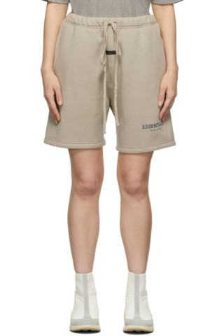 Fear of God ESSENTIALS: Tan Fleece Sweat Shorts | SSENSE