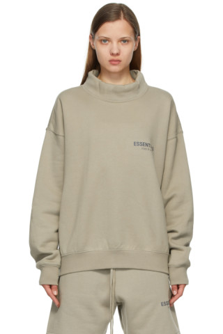 Essentials: Grey Mock Neck Pullover Sweatshirt | SSENSE