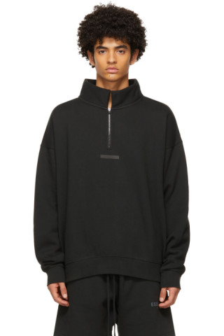 Essentials: Black Mock Neck Half-Zip Sweatshirt | SSENSE