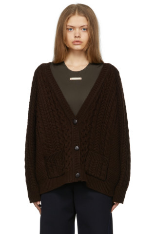 Maison Margiela: Brown Cable Knit Cardigan | SSENSE Canada