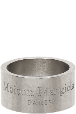 Silver Wide Logo Ring by Maison Margiela on Sale