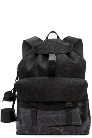 Black Felt Wet Drawstring Backpack by Maison Margiela on Sale