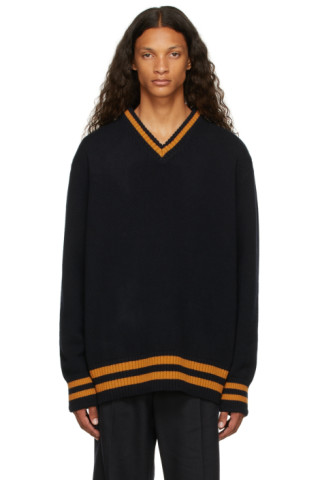 Navy & Orange Wool Oversized Sweater by Maison Margiela on Sale