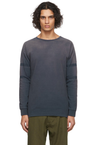 Maison Margiela: Navy Fading Classic Long Sleeve T-Shirt | SSENSE