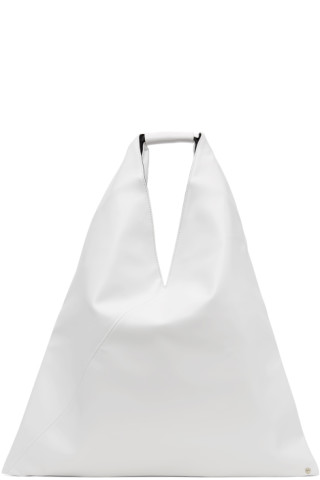 White Faux-Leather Medium Triangle Tote by MM6 Maison Margiela on Sale