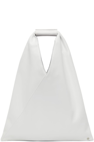 White Faux-Leather Small Triangle Tote by MM6 Maison Margiela on Sale