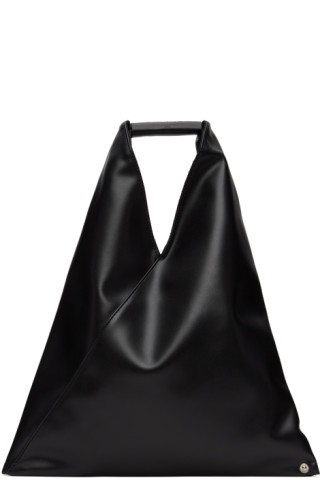 MM6 Maison Margiela: Black Faux-Leather Small Triangle Tote | SSENSE Canada