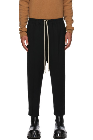 Rick Owens: Black Wool Cropped Drawstring Astaires Trousers | SSENSE