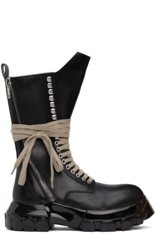 Rick Owens: Black Polished Bozo Tractor Boots | SSENSE