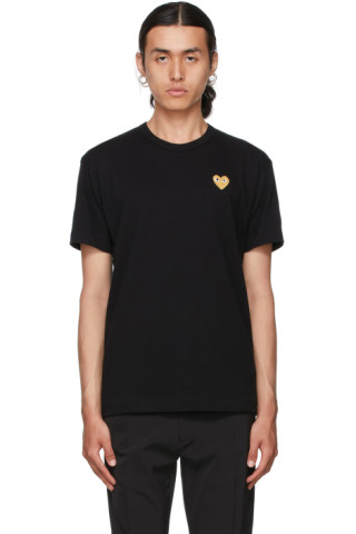 Comme des Garçons Play: Black & Gold Heart Patch T-Shirt | SSENSE