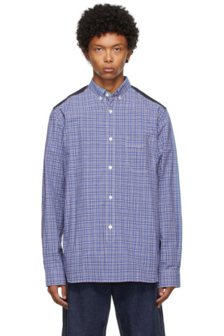 Junya Watanabe: Blue Check Patchwork Shirt | SSENSE