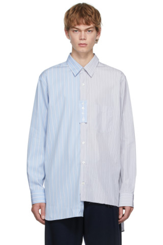 Lanvin: Blue & Grey Oversized Asymmetric Shirt | SSENSE