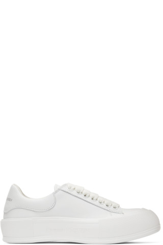 White Leather Deck Plimsoll Sneakers by Alexander McQueen on Sale