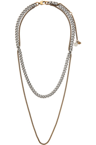 Silver & Gold Double Chain Layer Necklace by Alexander McQueen on Sale