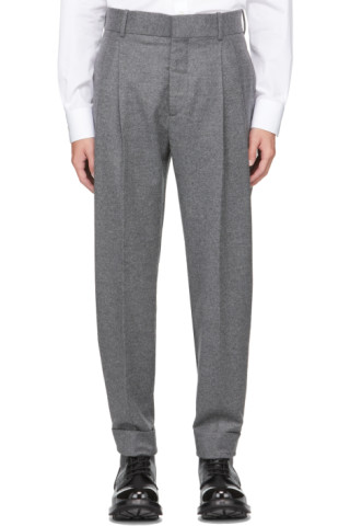 Alexander McQueen: Grey Flannel Tailored Peg Trousers | SSENSE