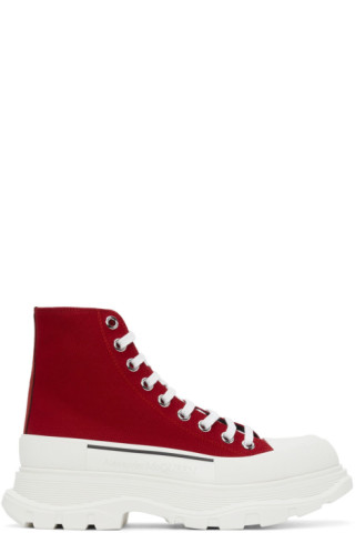 Red Tread Slick High Sneakers by Alexander McQueen on Sale