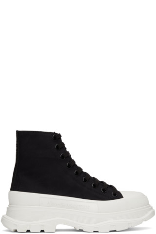 Black Tread Slick High Sneakers by Alexander McQueen on Sale