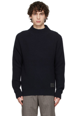 Paul Smith: Navy Wool Mock Neck Sweater | SSENSE