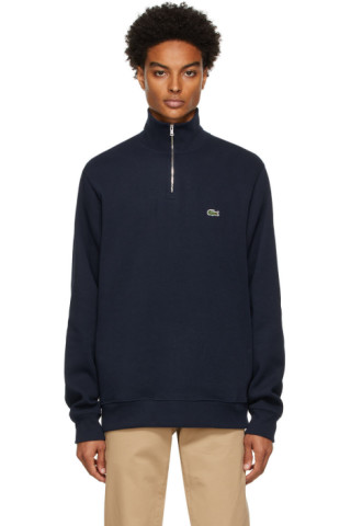 Lacoste: Navy Cotton Quarter-Zip Sweatshirt | SSENSE