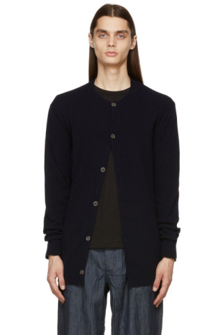 Comme des Garçons Shirt: Navy Knit Lambswool Crewneck Cardigan