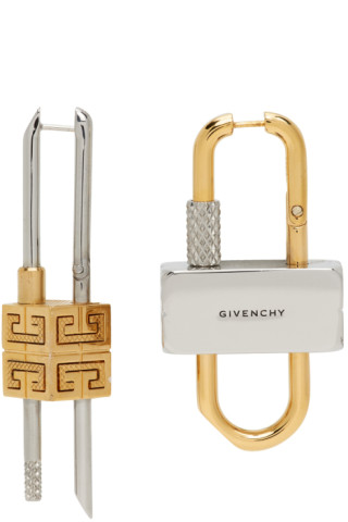 Givenchy: シルバー & ゴールド Lock ピアス | SSENSE 日本