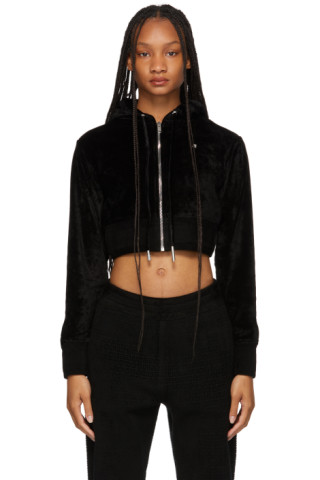 Givenchy: Black Velvet Cropped Hoodie | SSENSE