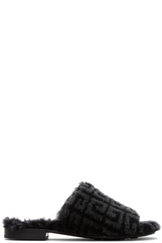 Givenchy Black Shearling Monogram Slippers Givenchy