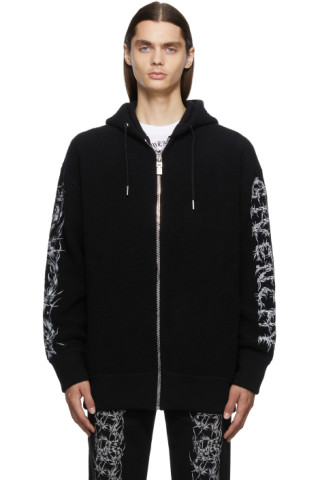 Black Bouclé Barbed Wire Zip Hoodie by Givenchy on Sale