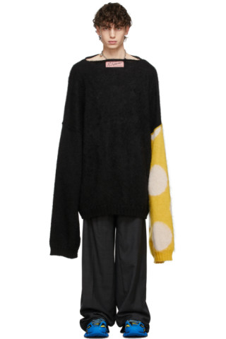 Raf Simons: Black & Yellow Oversized Polka Dot Mohair Sweater | SSENSE