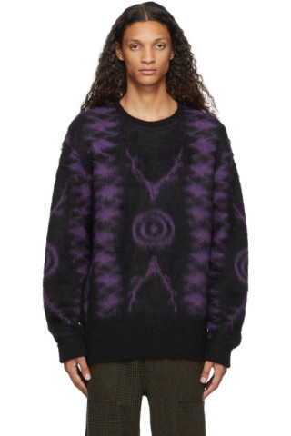 South2 West8: Black & Purple Loose Mohair Sweater | SSENSE