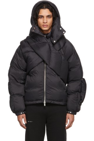 HELIOT EMIL: Black Down Scarf Puffer Jacket | SSENSE Canada