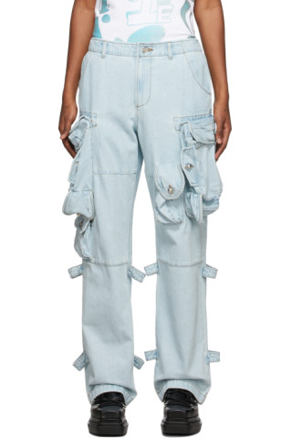 We11done: Blue Washed Denim Cargo Pants | SSENSE