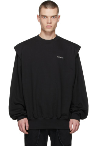 We11done: Black Shoulder Padded Logo Sweatshirt | SSENSE