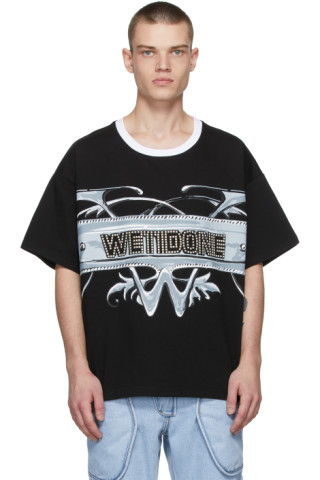 We11done: Black 'W' Graphic T-Shirt | SSENSE