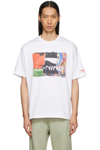 Li-Ning: White Graphic T-Shirt | SSENSE Canada