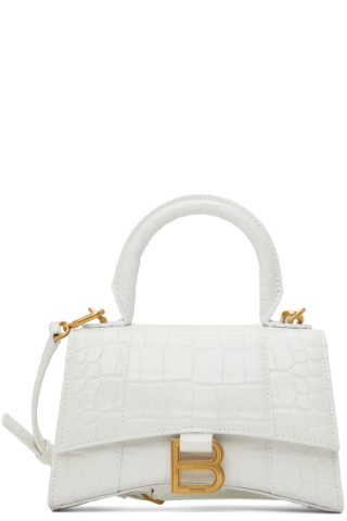 Balenciaga: White Croc XS Hourglass Bag | SSENSE