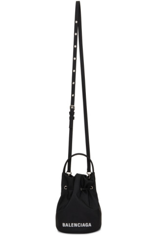 Balenciaga Wheel Multicolor Heart Drawstring Bucket Bag In Black