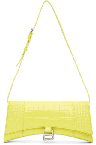 Balenciaga: Yellow Croc Stretched Hourglass Shoulder Bag | SSENSE