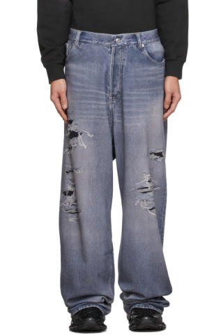 Balenciaga: Blue Molleton Trompe L'Oeil Trousers | SSENSE Canada