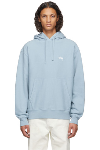 Stüssy: Blue Overdyed Stock Logo Hoodie | SSENSE UK