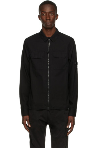 C.P. Company: Black Gabardine Zip Shirt | SSENSE UK