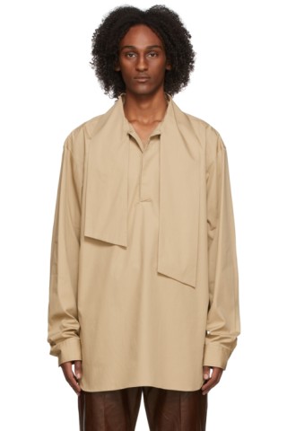 Dries Van Noten: Beige Bow Collar Shirt | SSENSE