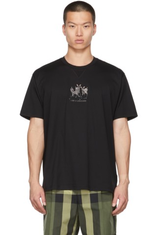 Burberry: Black Embroidered Deer Oversized T-Shirt | SSENSE