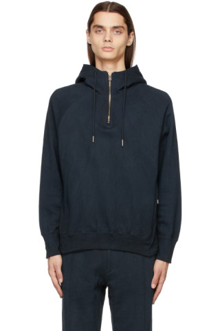 Navy Athletic Sweat Hoodie by Tanaka on Sale