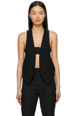 Black Slouchy Julie Vest by Ann Demeulemeester on Sale