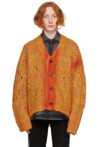 Orange Mohair Sprayed Lines Cardigan by Marni on Sale