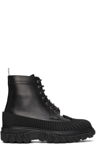 Thom Browne: Black Longwing Duck Lace-Up Boots | SSENSE
